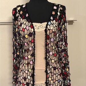 Multicolor Crochet Open-Front Cardigan